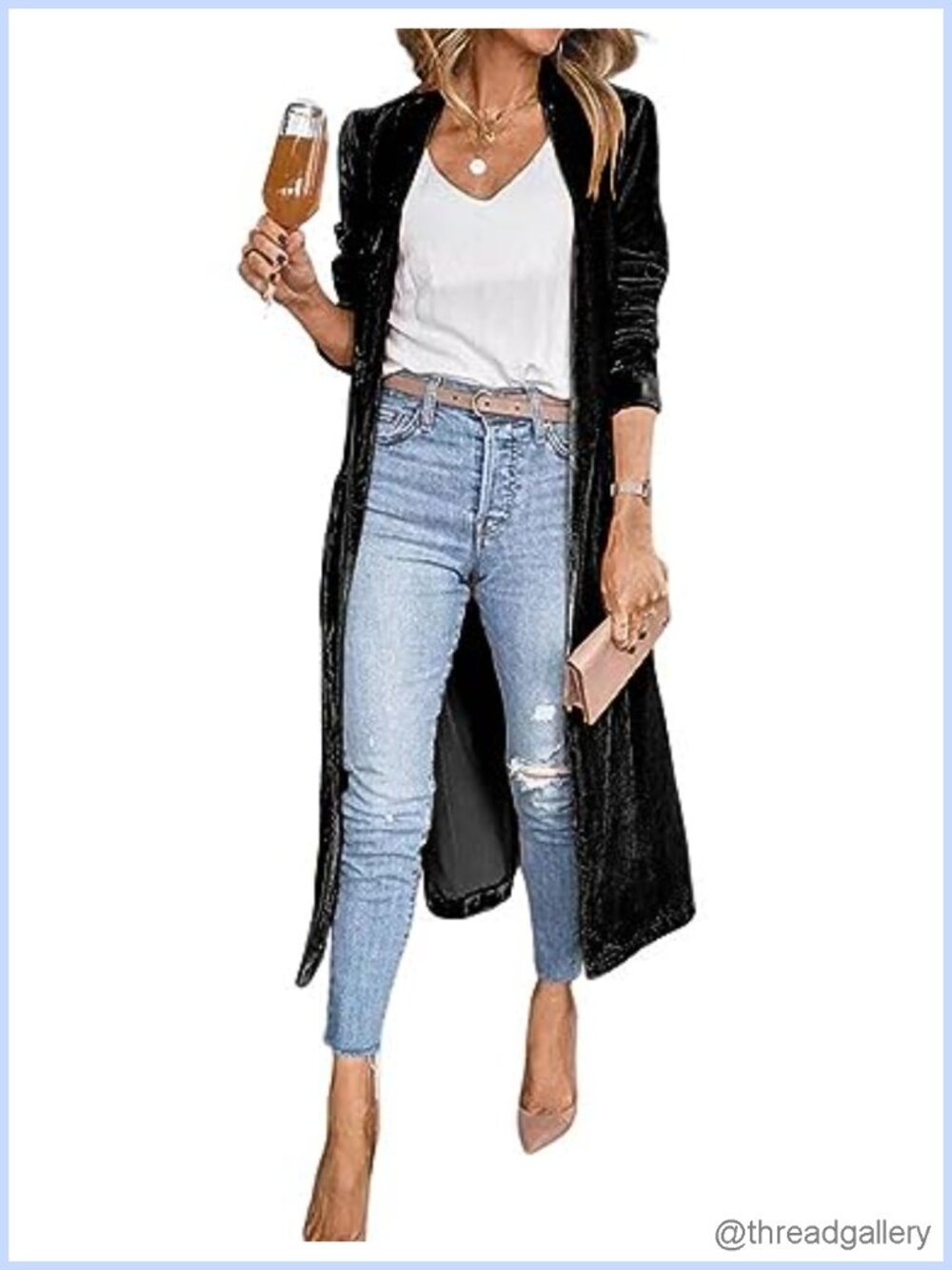 Women's Velvet Duster Cardigan Long Open Front Maxi Jacket